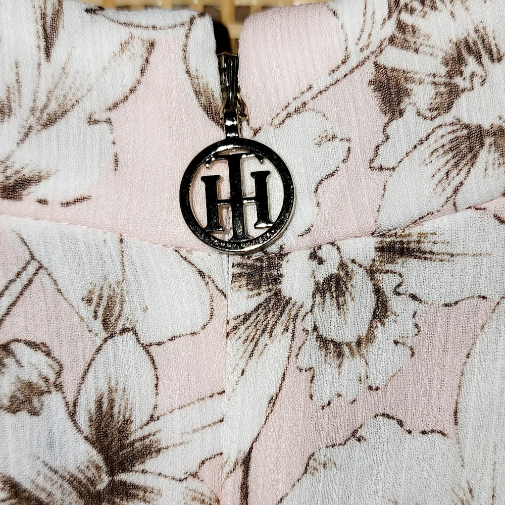 🌸TOMMY HILFIGER Pink Floral chiffon midi dress with belt size 4 - Picture 7 of 10